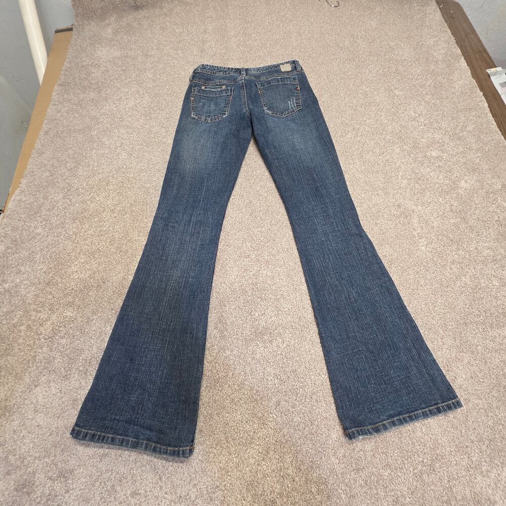 Mudd Jeans Flare Bootcut Size 5 Y2K Low Rise Stretch Denim Love Peace Happiness
